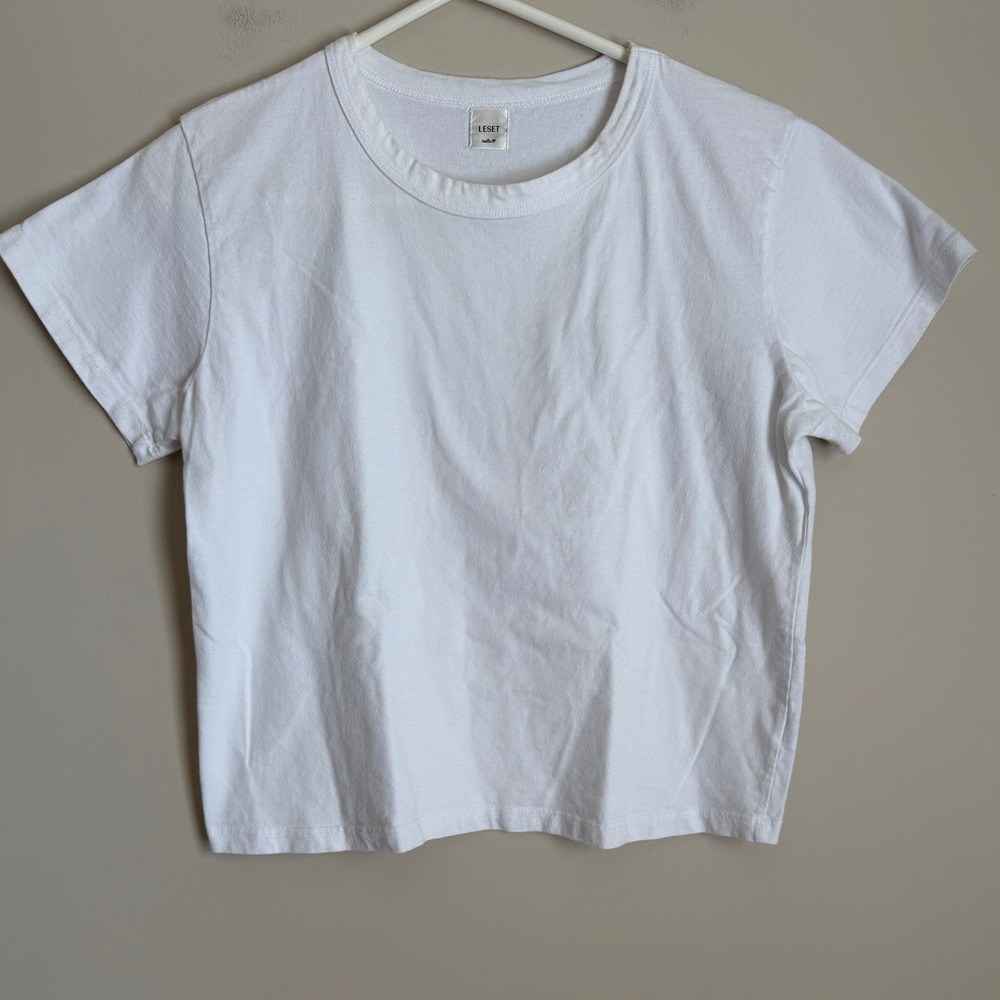 LESET Margo Tee Women Size M White 100% Cotton Short Sleeve Crewneck Made in USA
